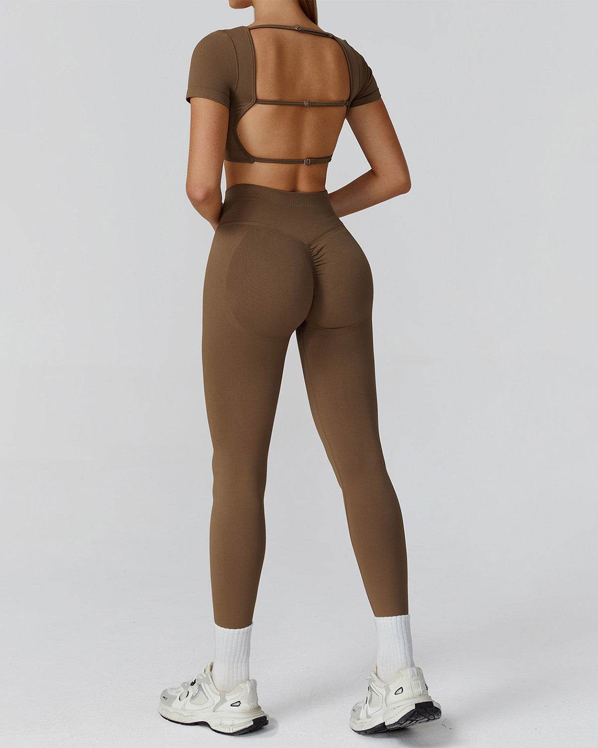 Athletic Wear with Short Sleeve Crop Top and Legging