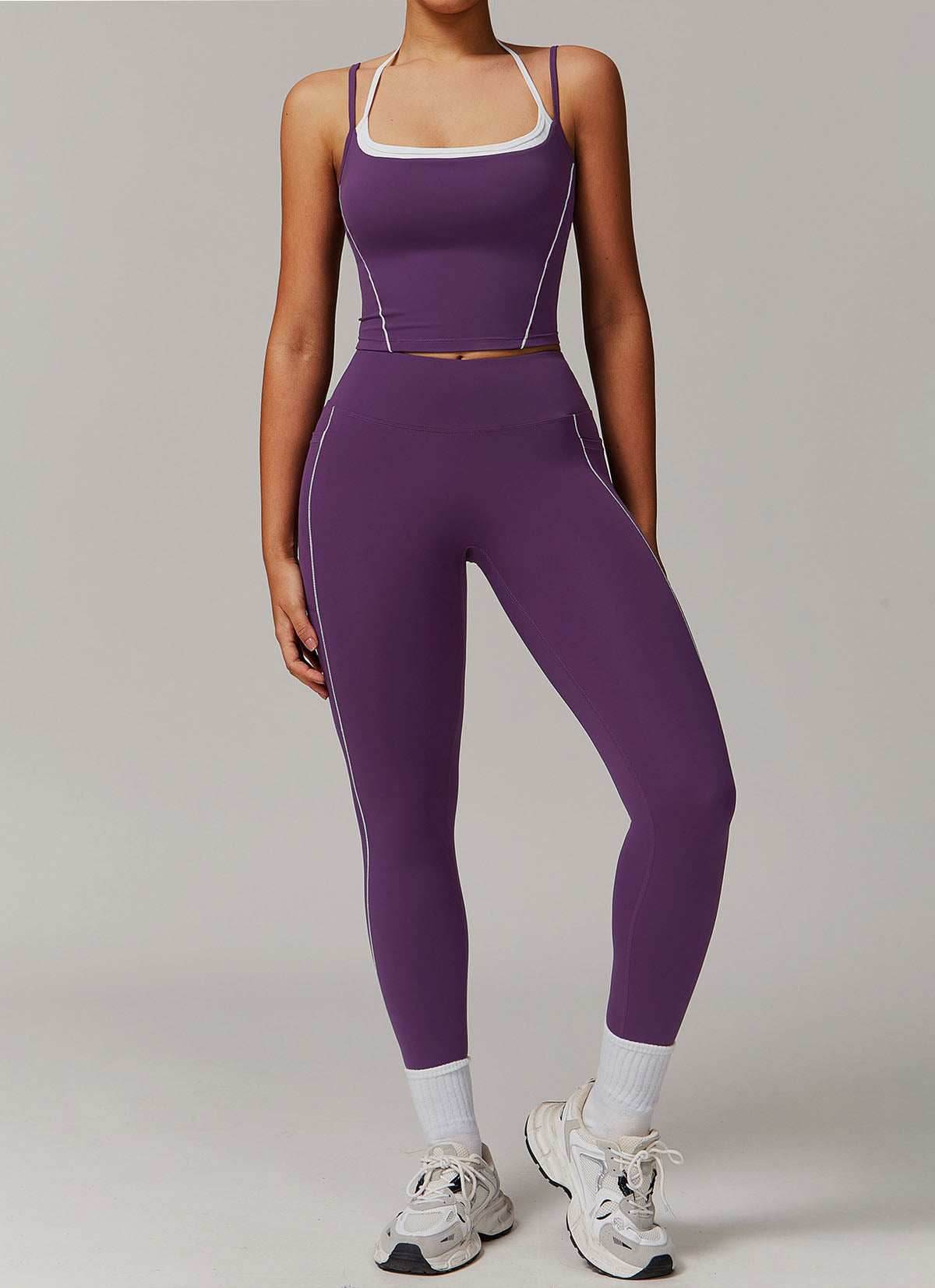 Activewear Set with Double Crossed Tank Top and Legging