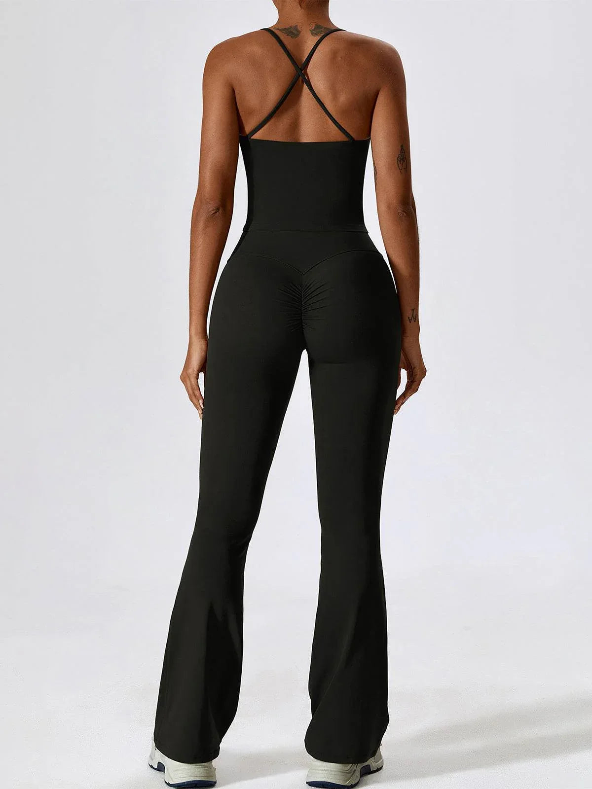 Sport Set with Crossover Strap Tank Top and Flared Pant -