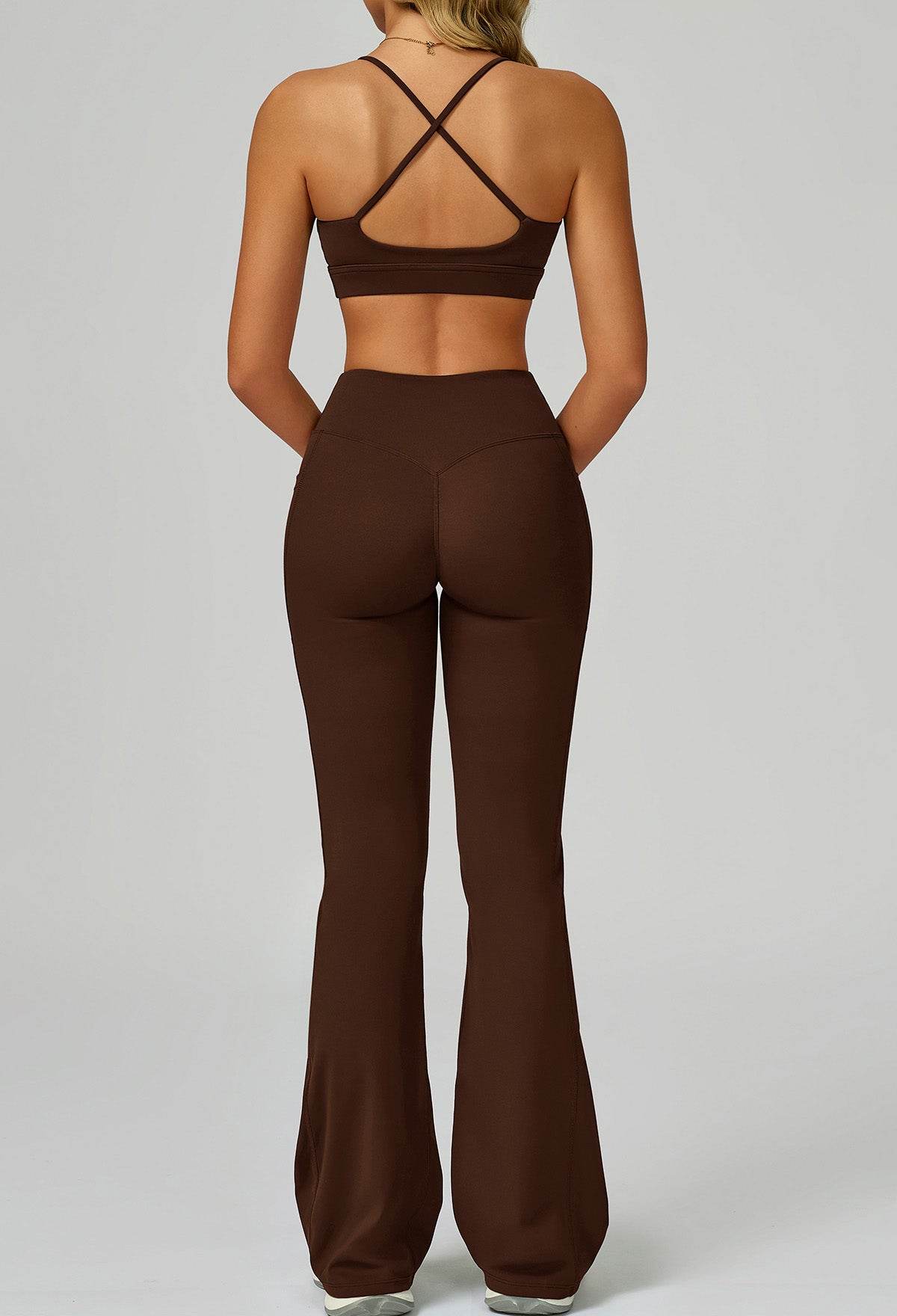 Activewear Set with Cross Back Bra and Flared Pant
