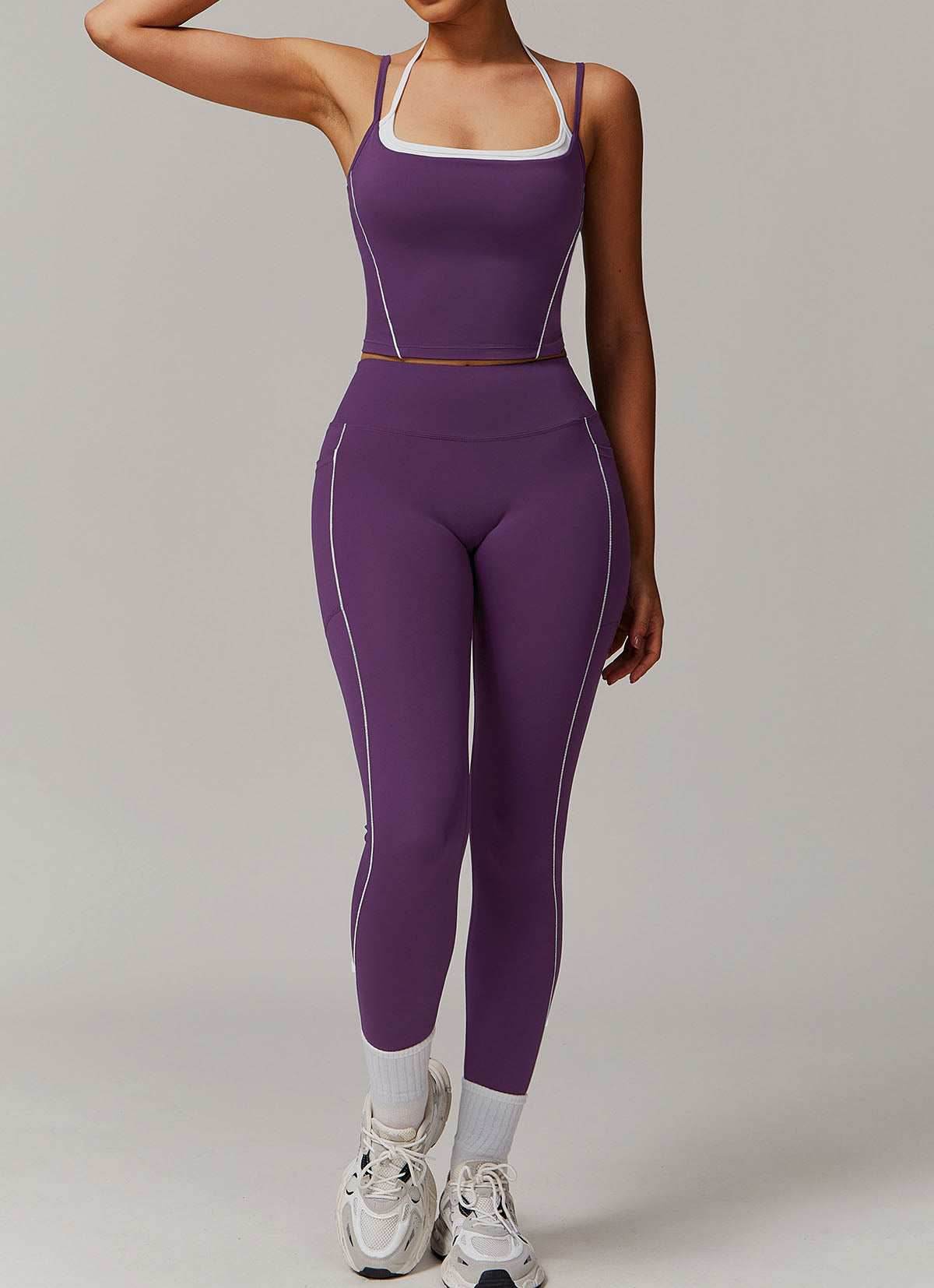 Activewear Set with Double Crossed Tank Top and Legging -