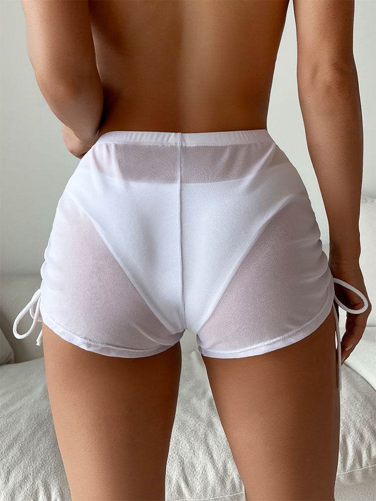 Mesh Sheer Swim Shorts See Through Drawstring Bikini Bottom