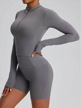 High Waist Fitness Set With Long Sleeve Shirt & Short