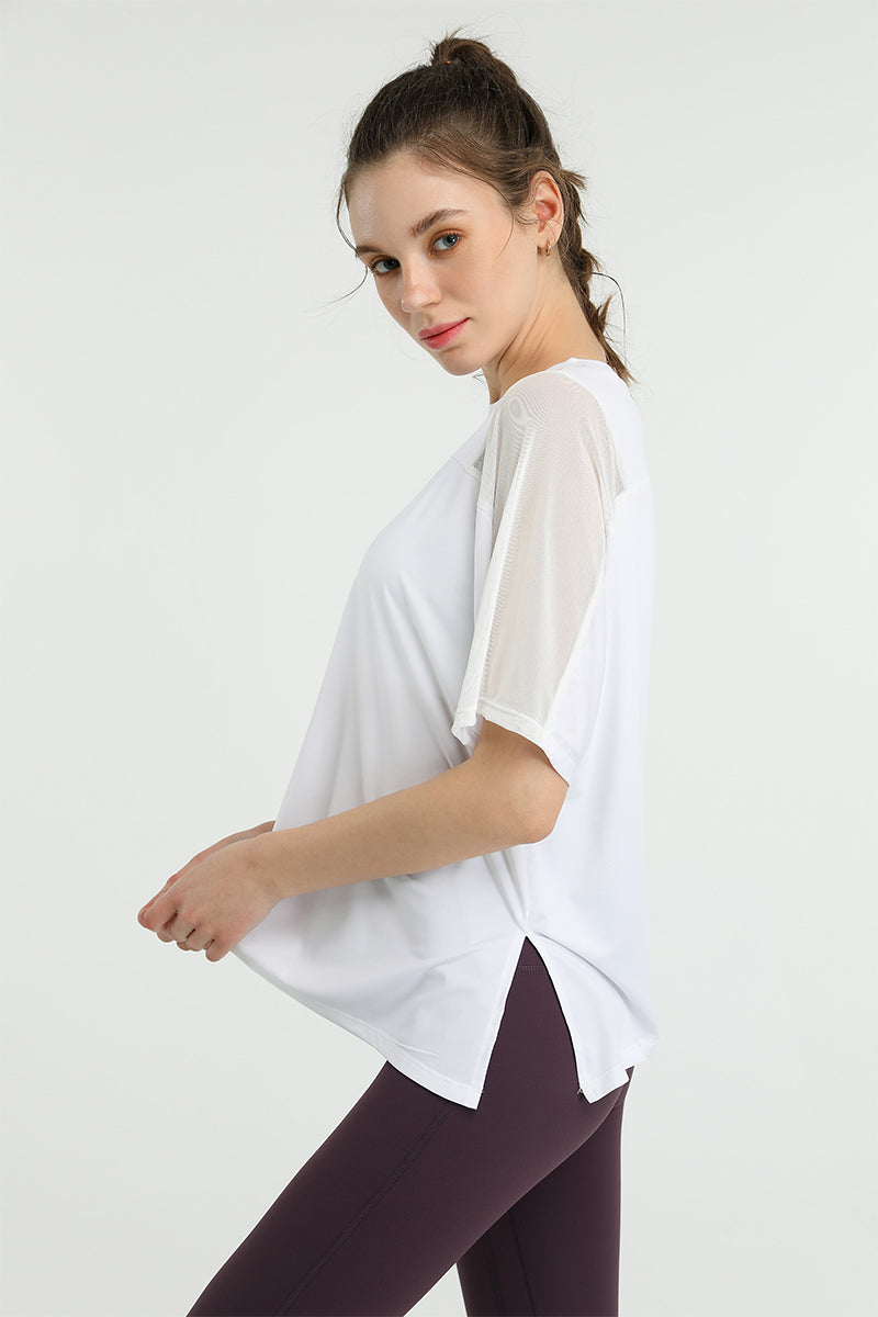 Mesh Splicing Short Sleeve Sports Loose T-Shirts