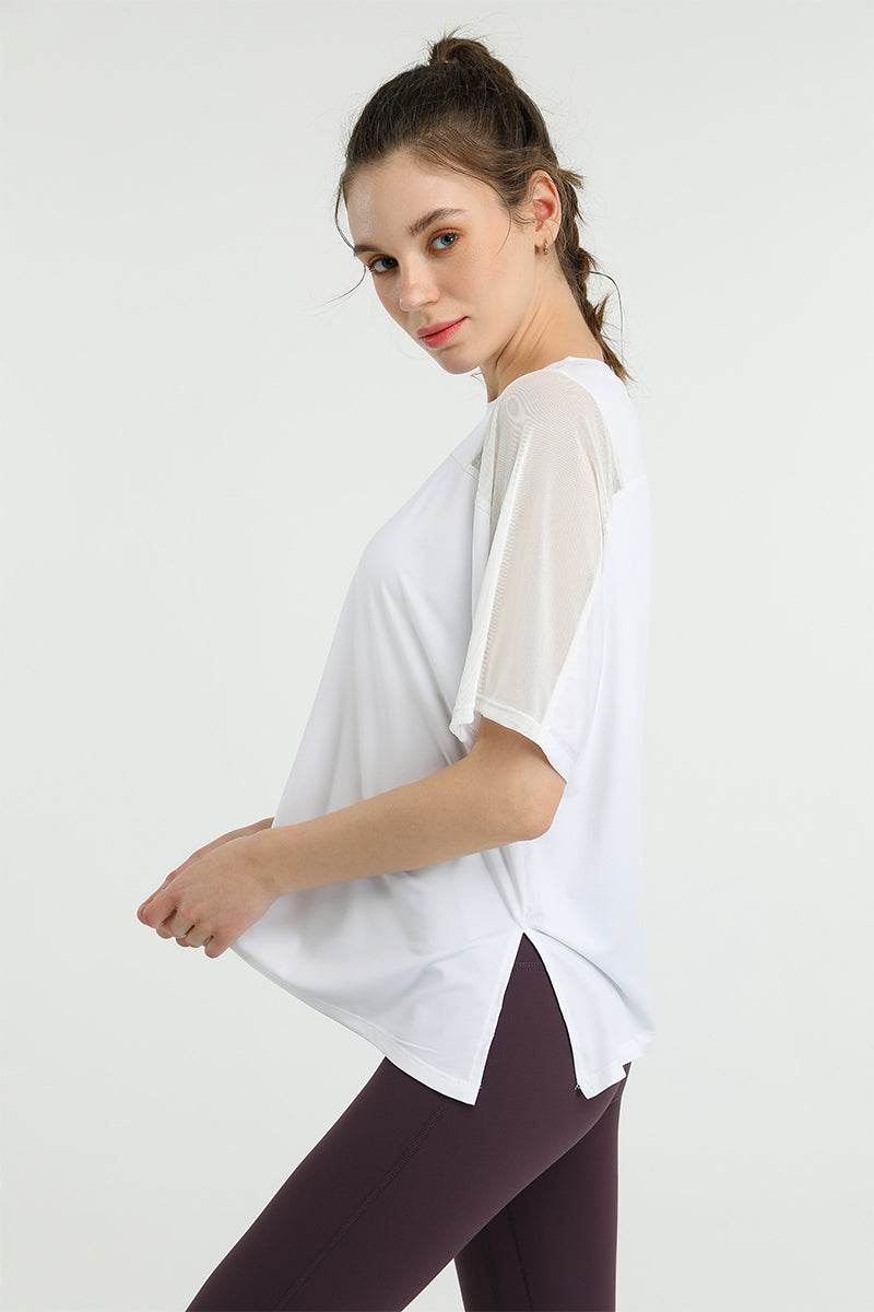 Mesh Splicing Short Sleeve Sports Loose T-Shirts