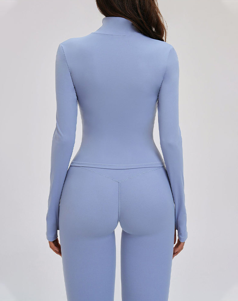 Cropped Jacket Zip Slim Fit Athletic Tops with Thumb Holes