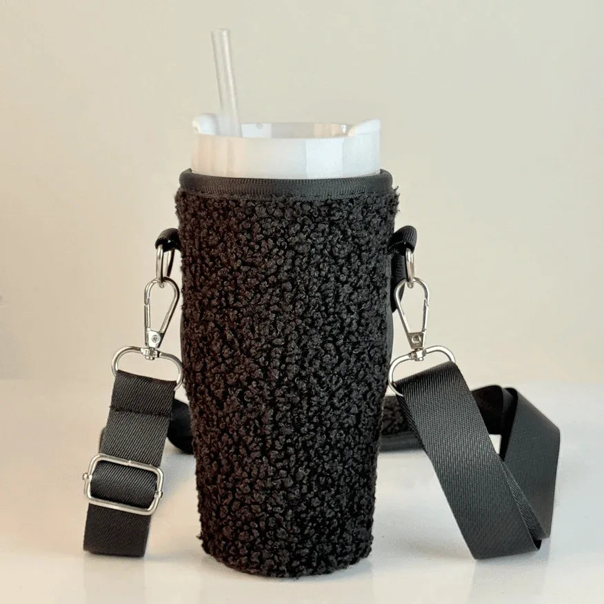 Teddy Velvet 16oz Tumbler Carry Case Neoprene Bottle Sleeve - Black