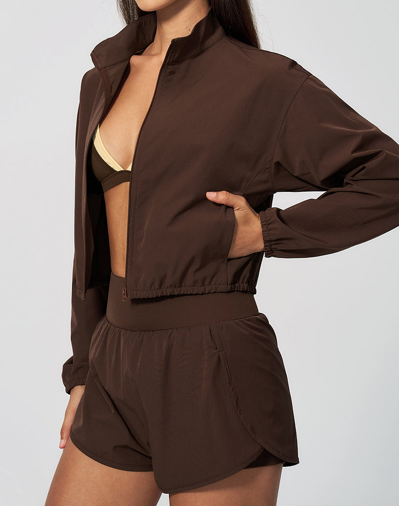 Athletic Cropped Jacket Track Zip Up Sport Long Sleeve Coat