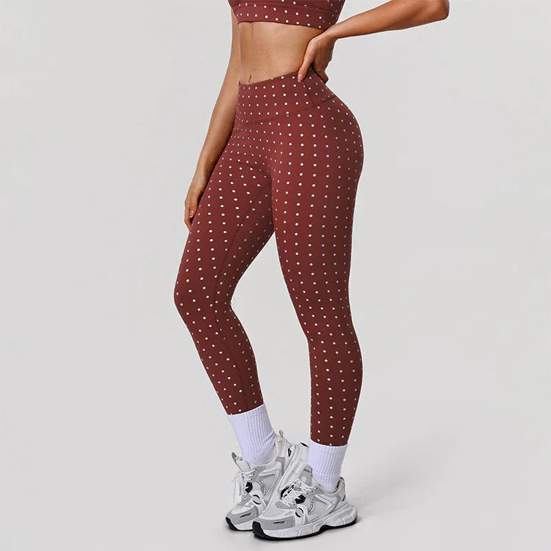 Silver Polka Dot Yoga Leggings High Waisted Workout Pants -