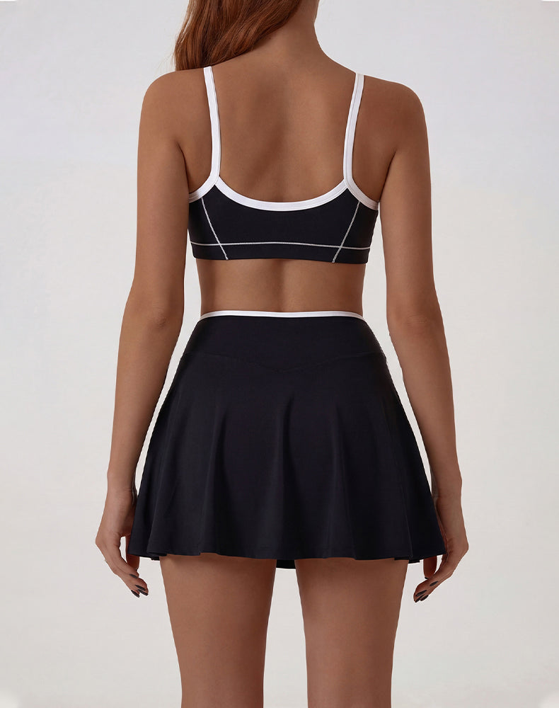 Athletic Sets with Sports Bra and Pleated Tennis Golf Skirt