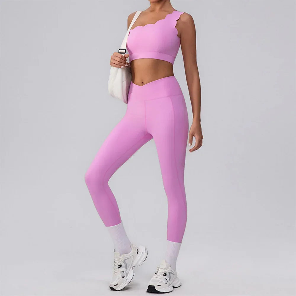 Activewear Sets with One Shoulder Sports Bra and Leggings -