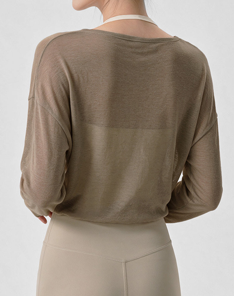 Long Sleeve Sheer Mesh Active Tops