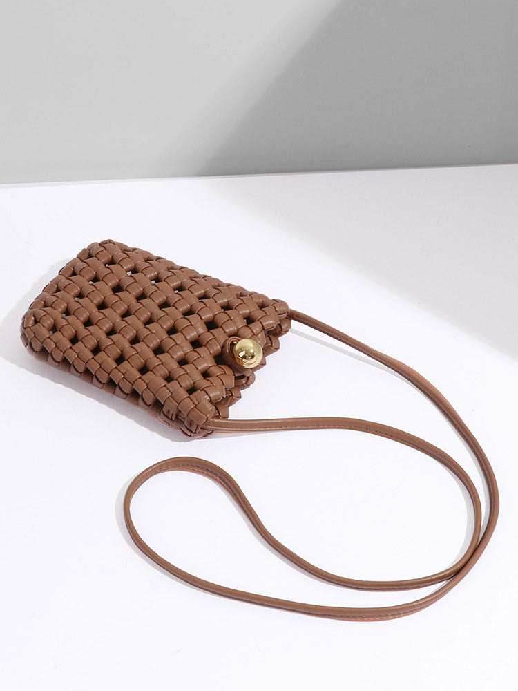 PU Leather Woven Mobile Phone Bag Shoulder Crossbody Bag