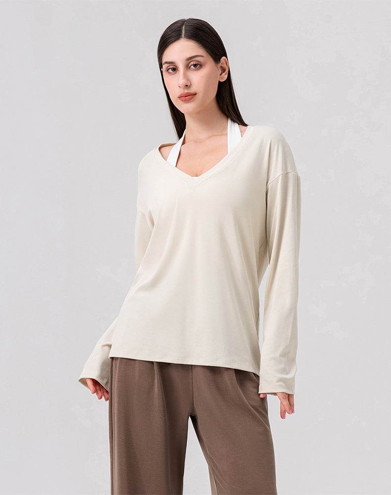 Loose V Neck Loose Long Sleeves T-Shirts Casual Yoga Tops