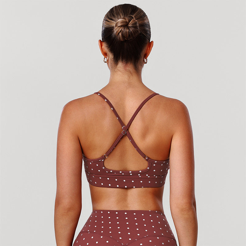 Silver Polka Dot Sports Bra with Removable Bra Pads