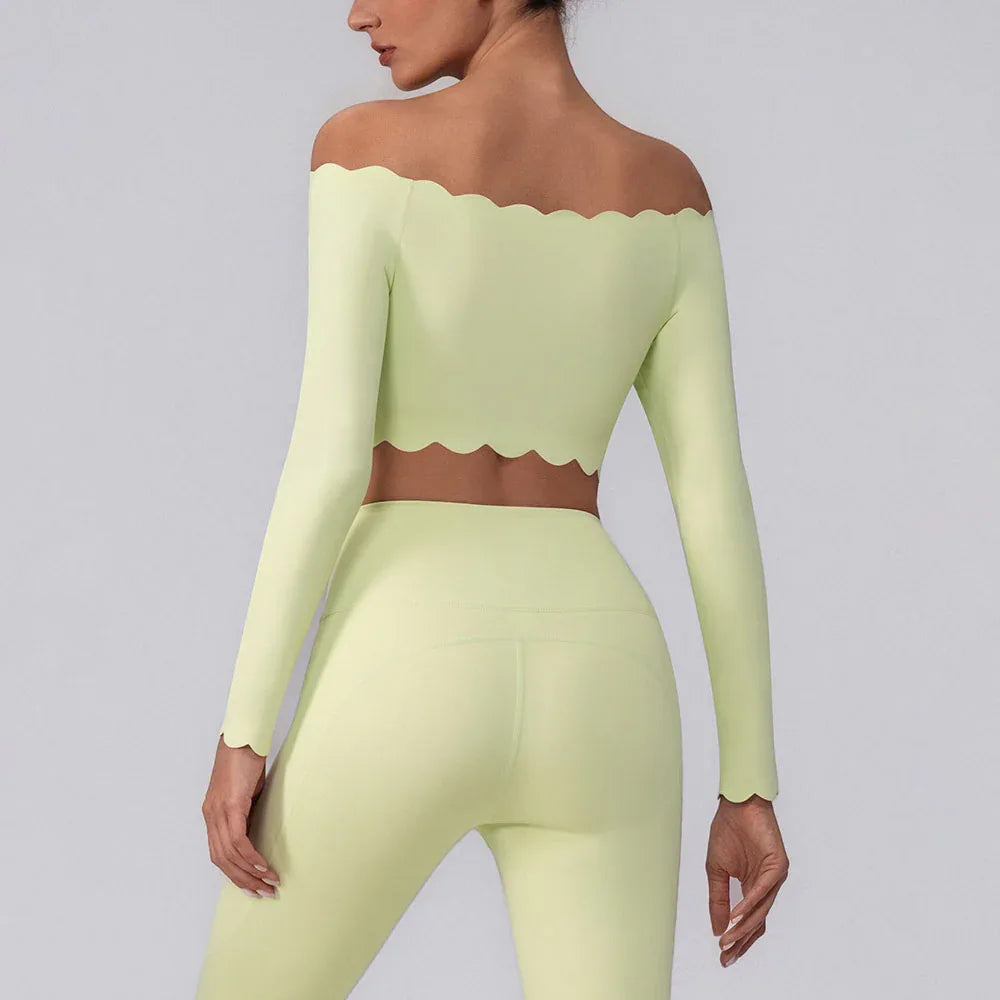 Off Shoulder Crop Tops Long Sleeve Shirt with Removable Cups -