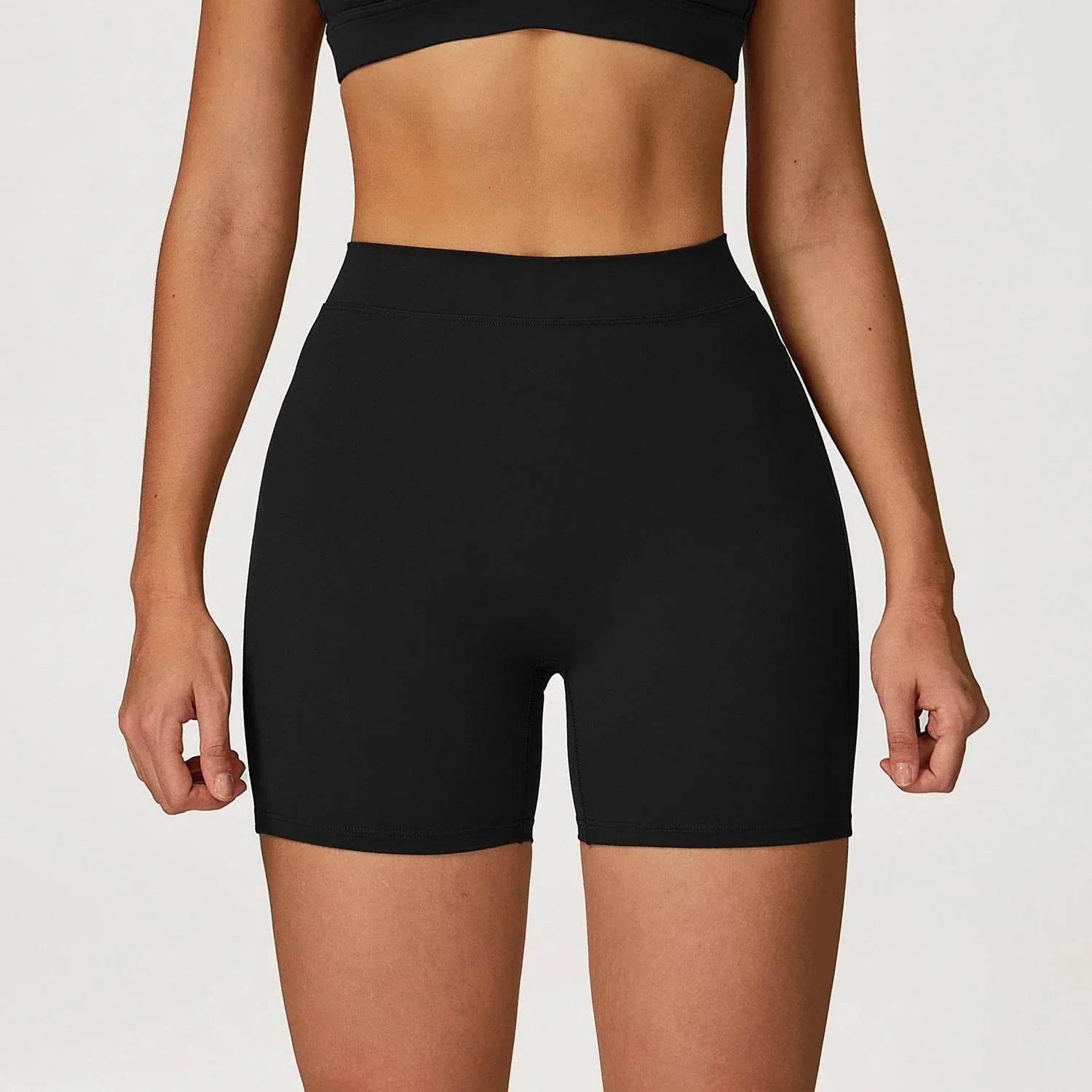 No Front Seam High Waist Yoga Shorts - Black