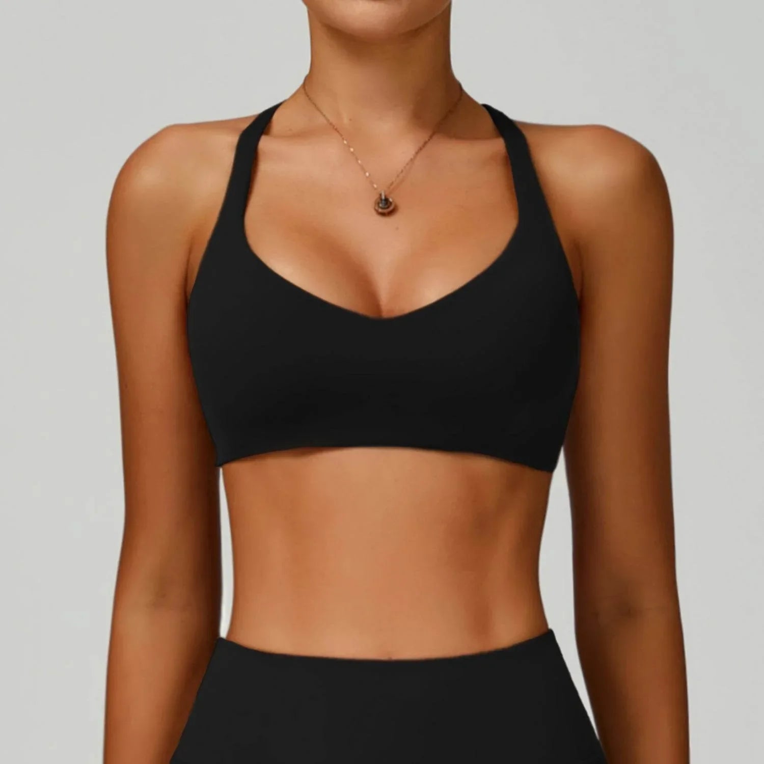 X Shaped Back Sports Bras with Removable Chest Pad - Black