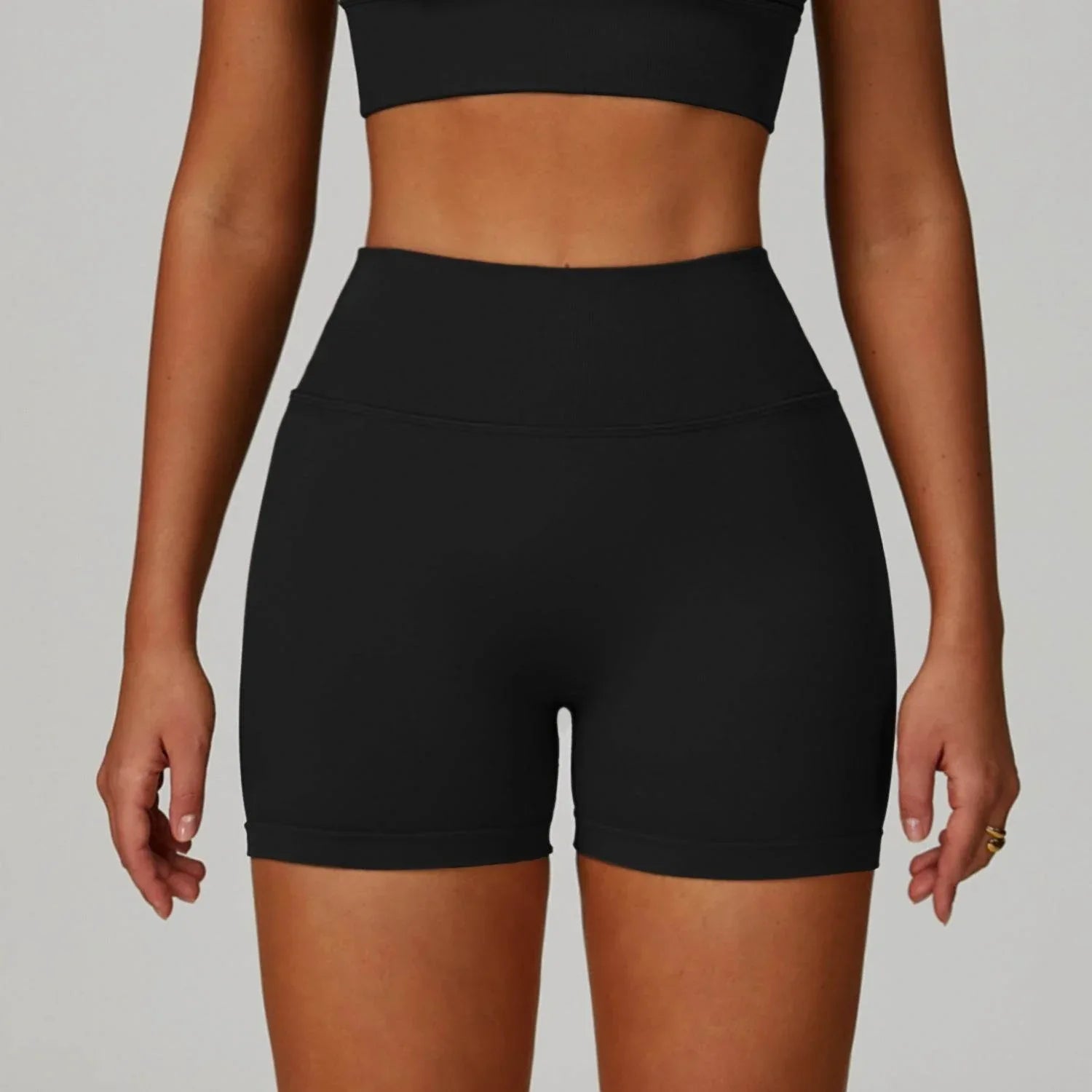 V Back High waist Biker Short - Black