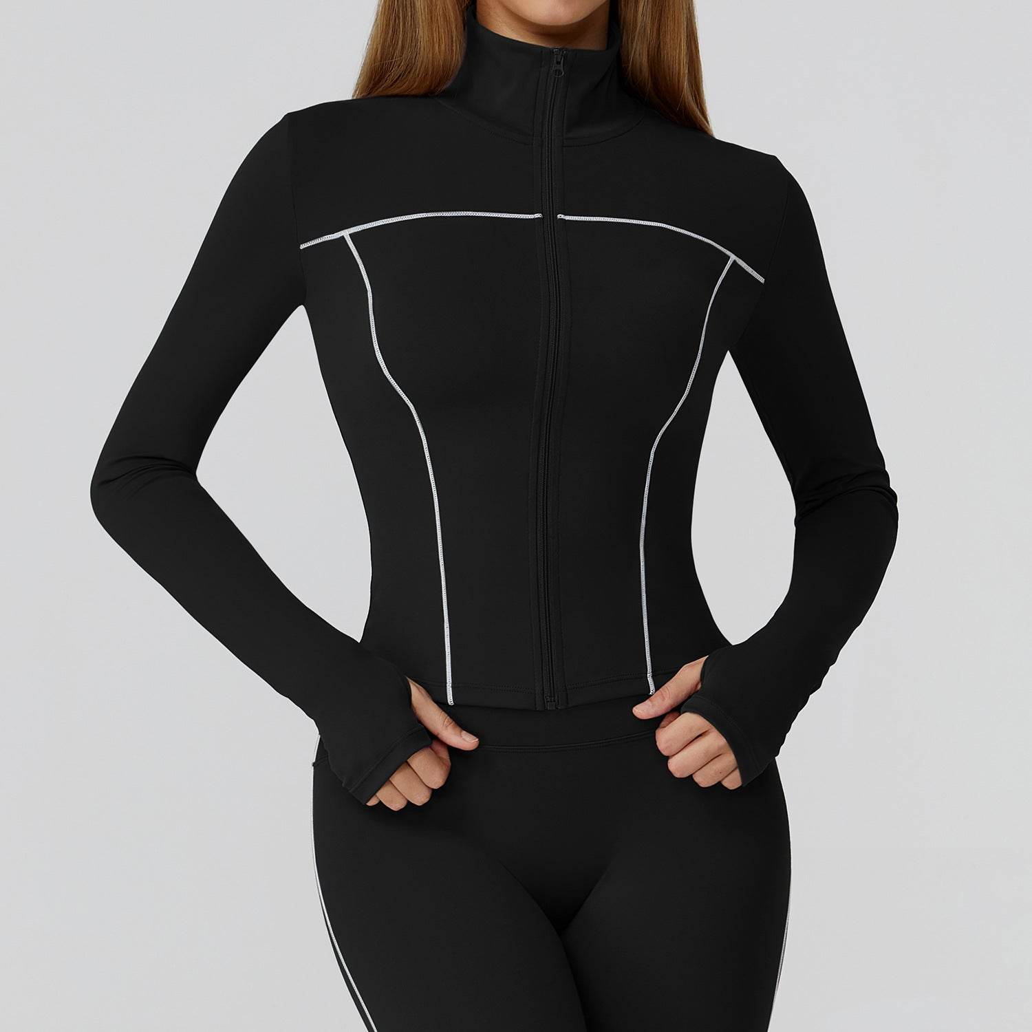 Cropped Running Jacket Slim Fit Athletic Top with Thumb Hole
