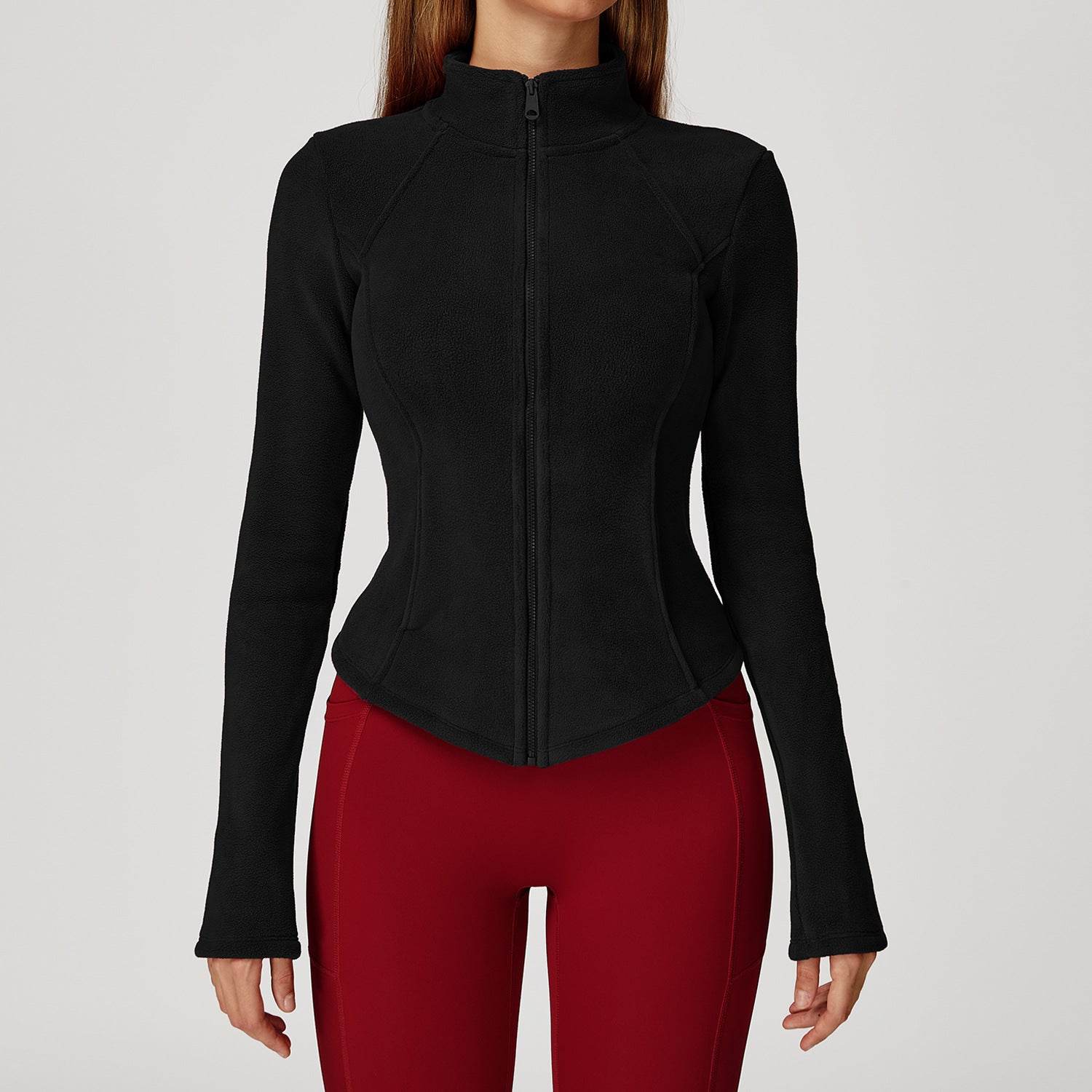 Full Zip Fleece Jacket Long Sleeve Coat with Pockets