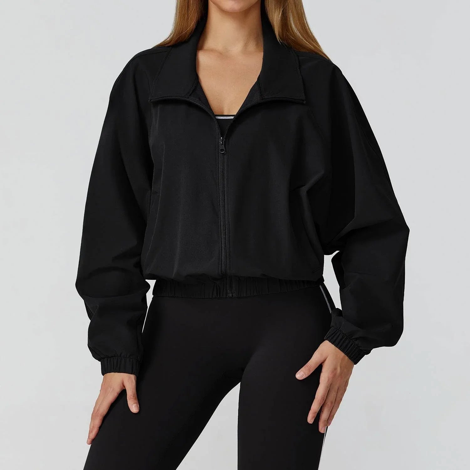 Full Zip Athletic Jacket Cropped Coats with Pockets