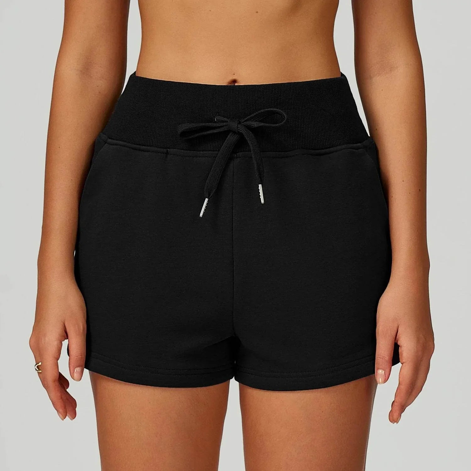 Sweat Shorts with Pockets Drawstring Casual Lounge Short - Black