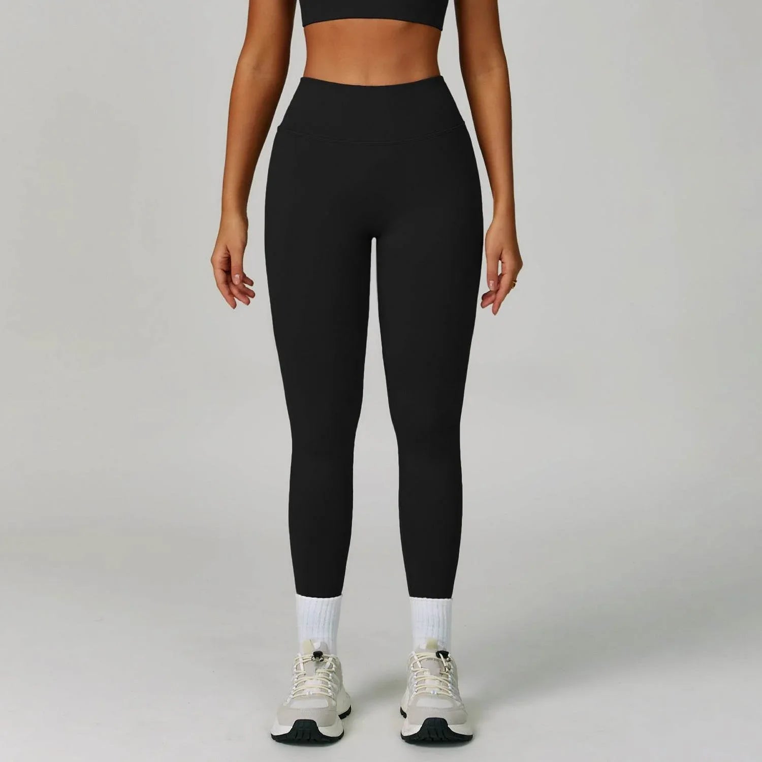 V Back High Waist Biker Legging - Black