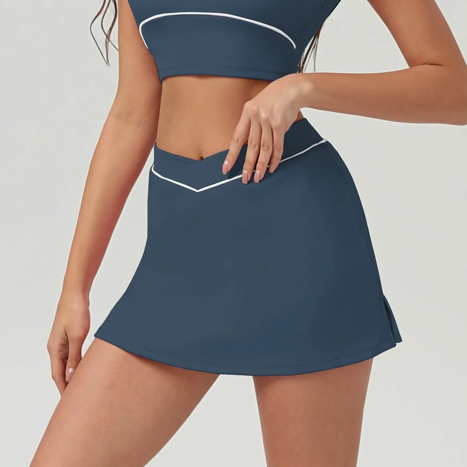 Side Split Golf Skirts with Short and Pockets - Dark Blue Gray