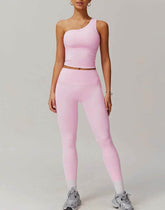 Solid Yoga Set With One shoulder Tank Top and Legging