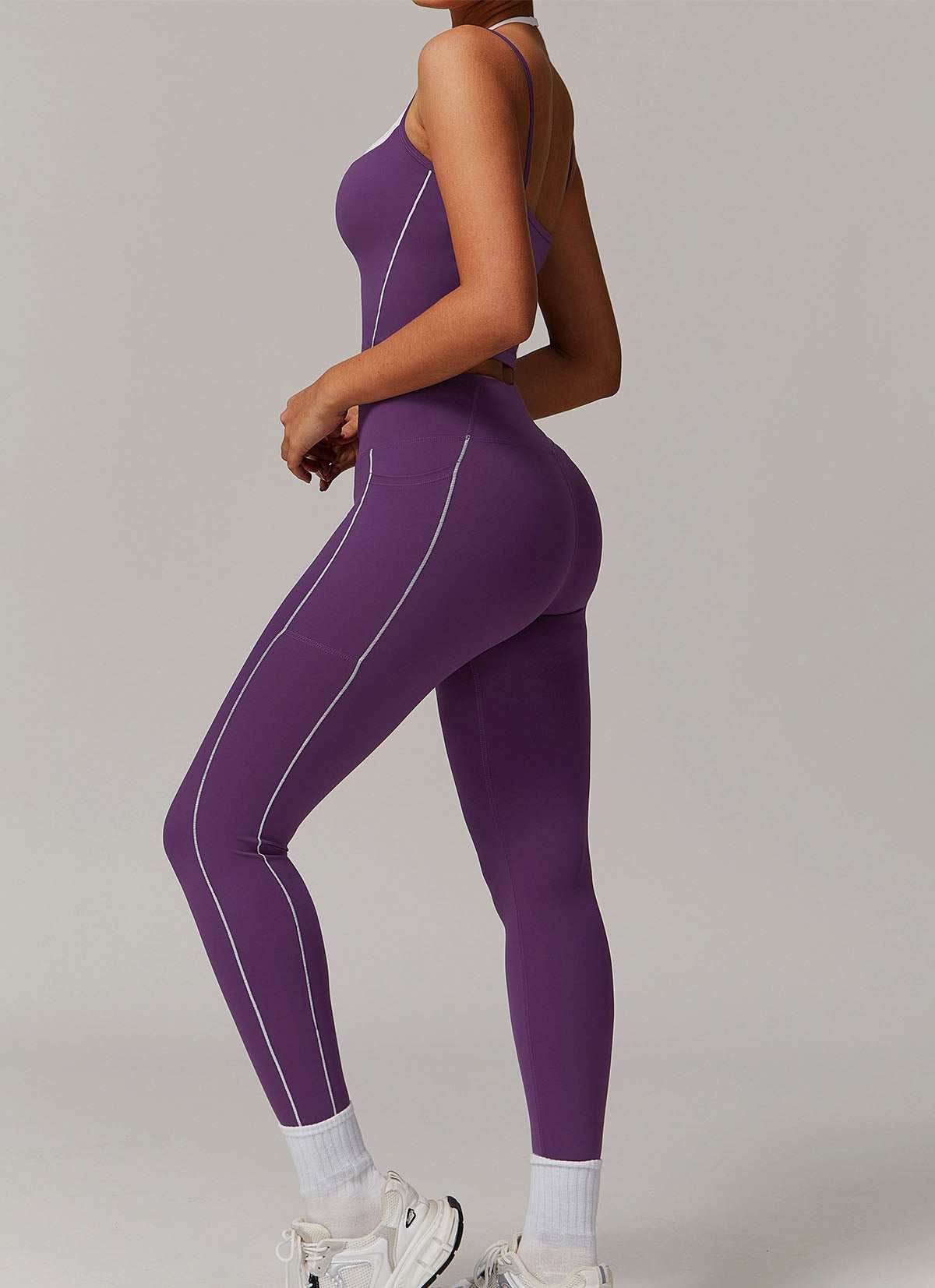 Activewear Set with Double Crossed Tank Top and Legging -