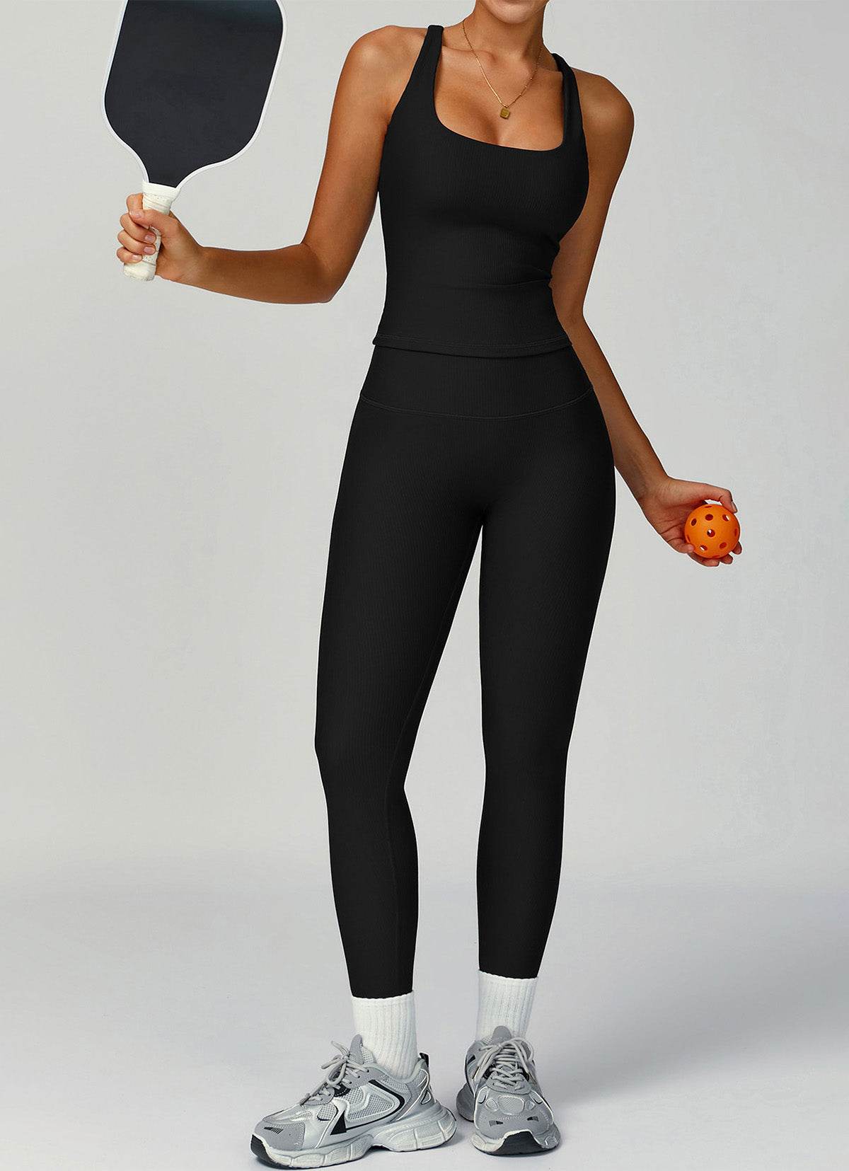 Ribbed Activewear Set with Sports Tank Top and Legging