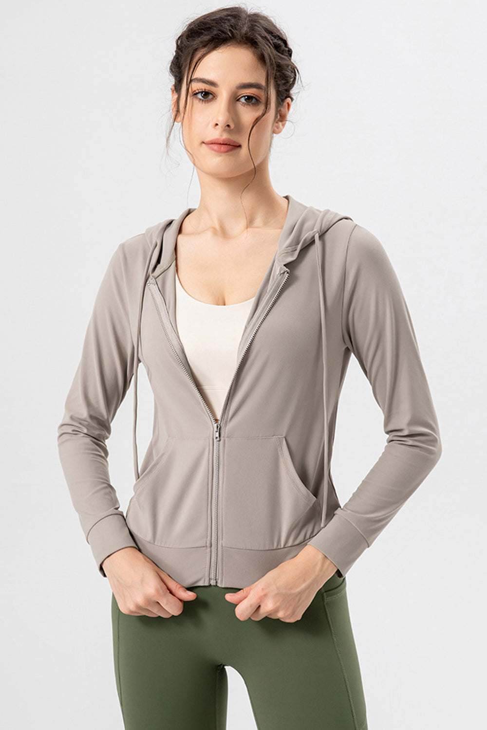 Zip Up Hooded Active Outerwear with Drawstring