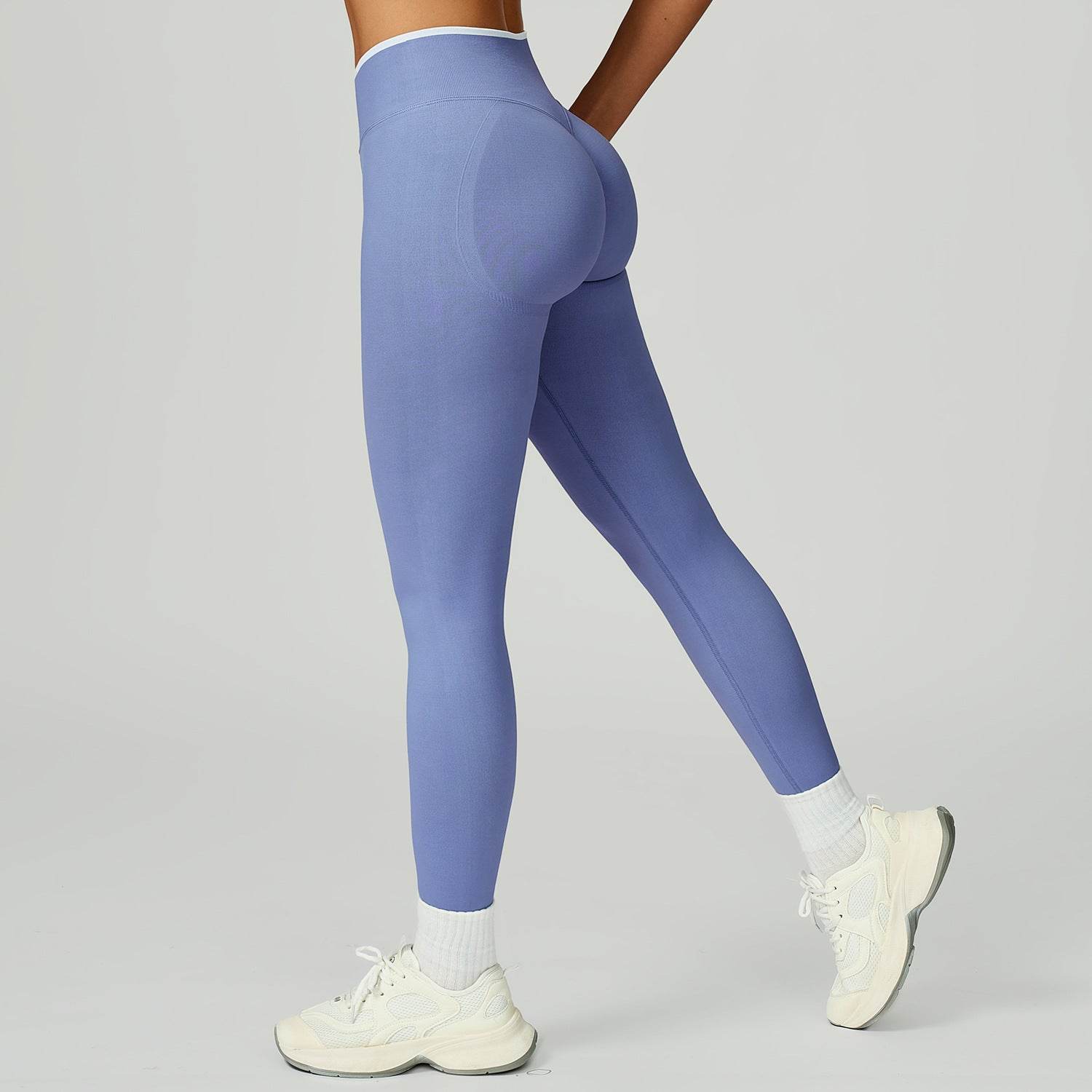 Scrunch Butt Lifting Biker Yoga Leggings - White Blue