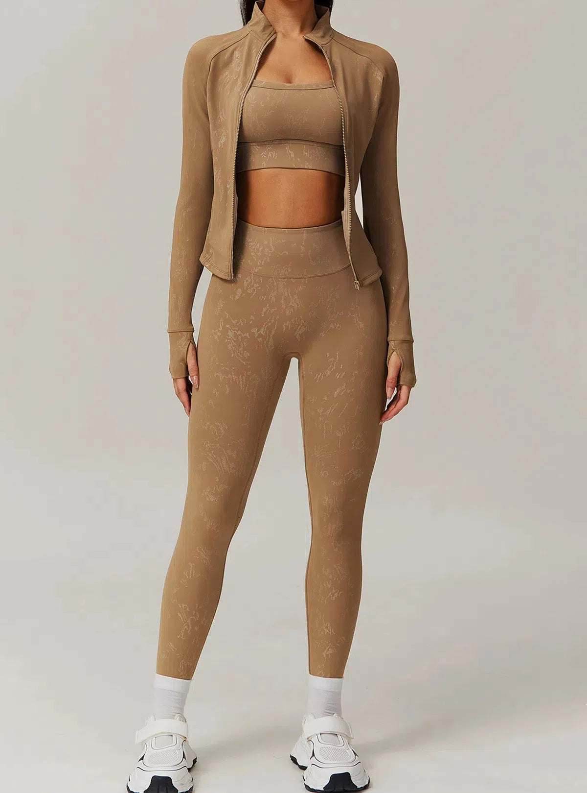 Sports Set with Full Zipper Long Sleeve Jacket and Leggings