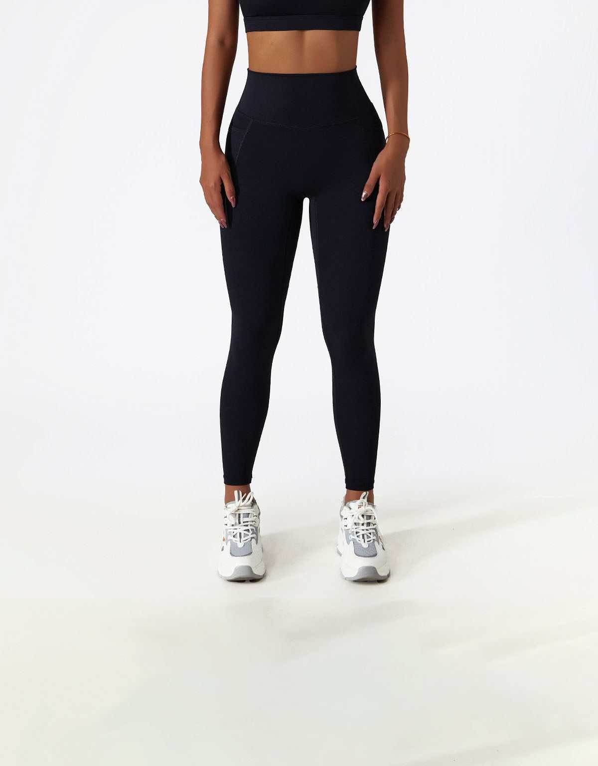 Solid High Waist Yoga Leggings with Pockets