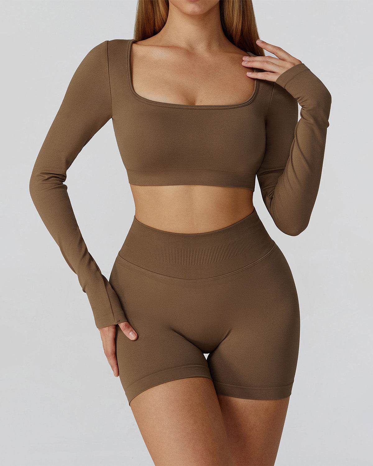 Athletic Wear with Long Sleeve Crop Top and Short