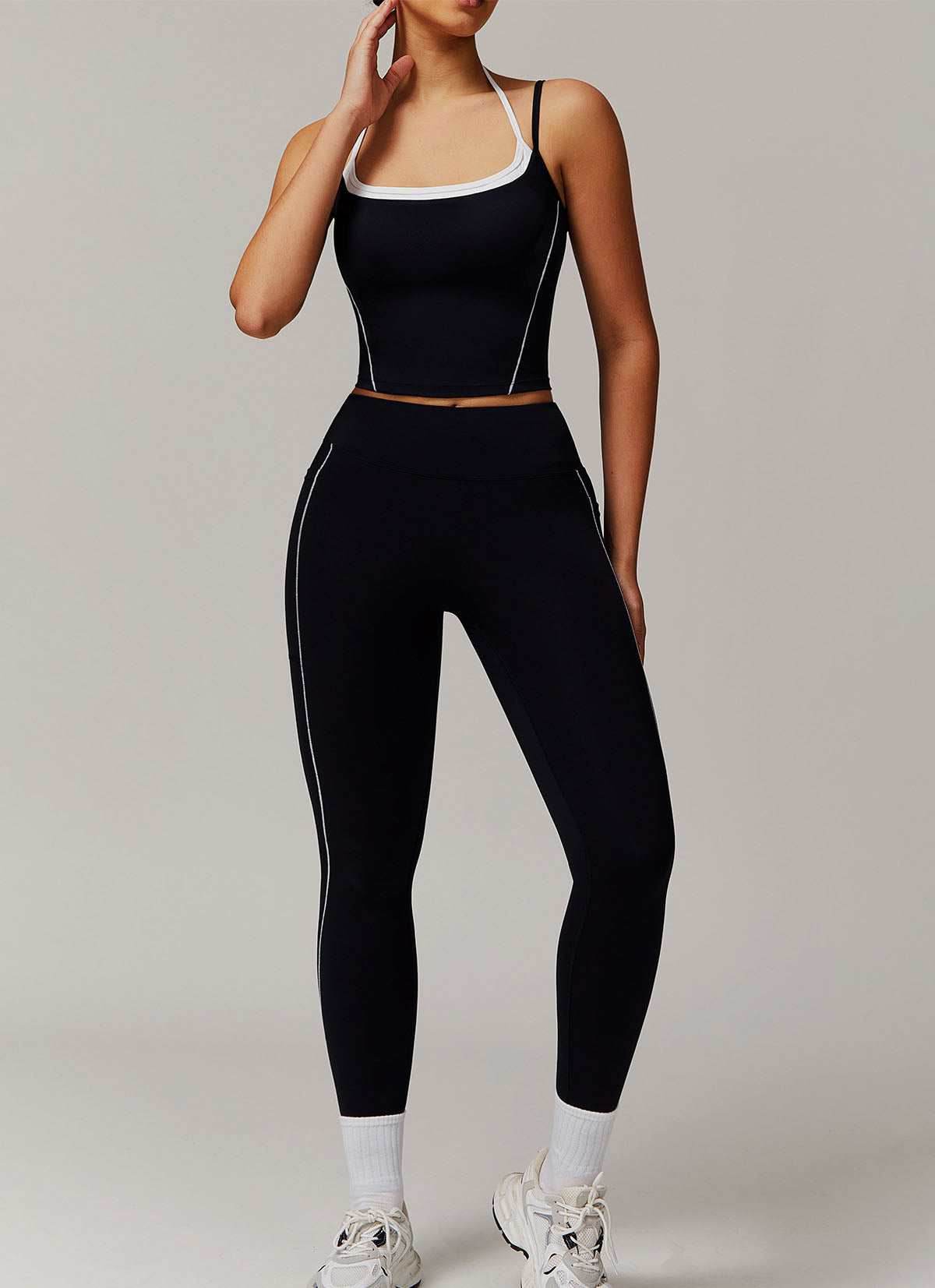 Activewear Set with Double Crossed Tank Top and Legging -