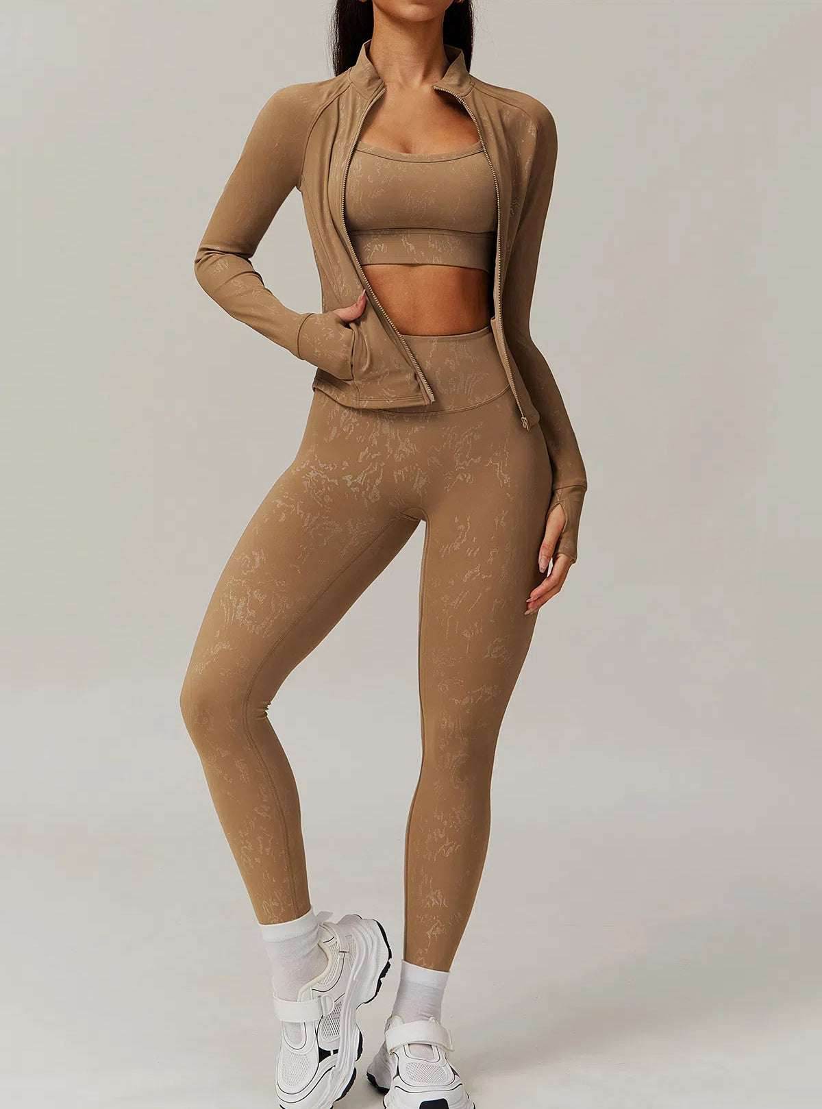 Sports Set with Full Zipper Long Sleeve Jacket and Leggings