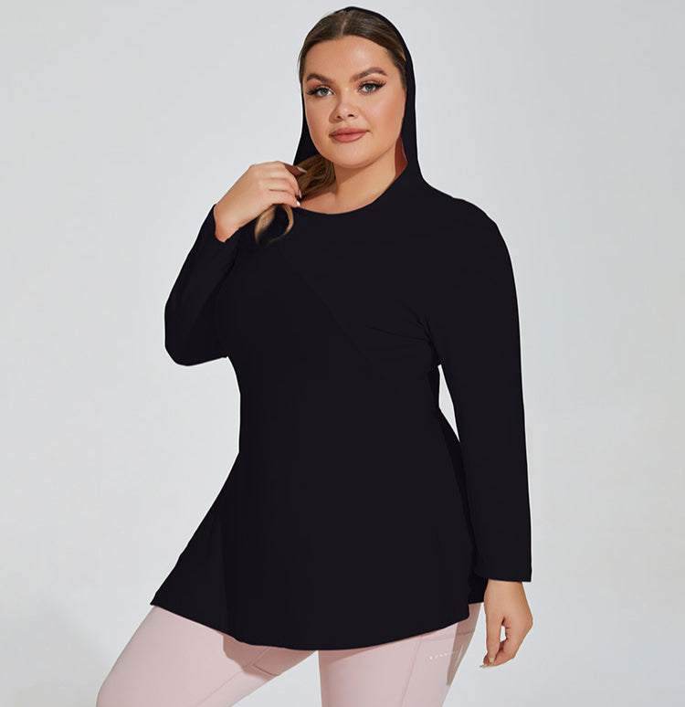 Plus Size Yoga Long Sleeve Hooded T-Shirt