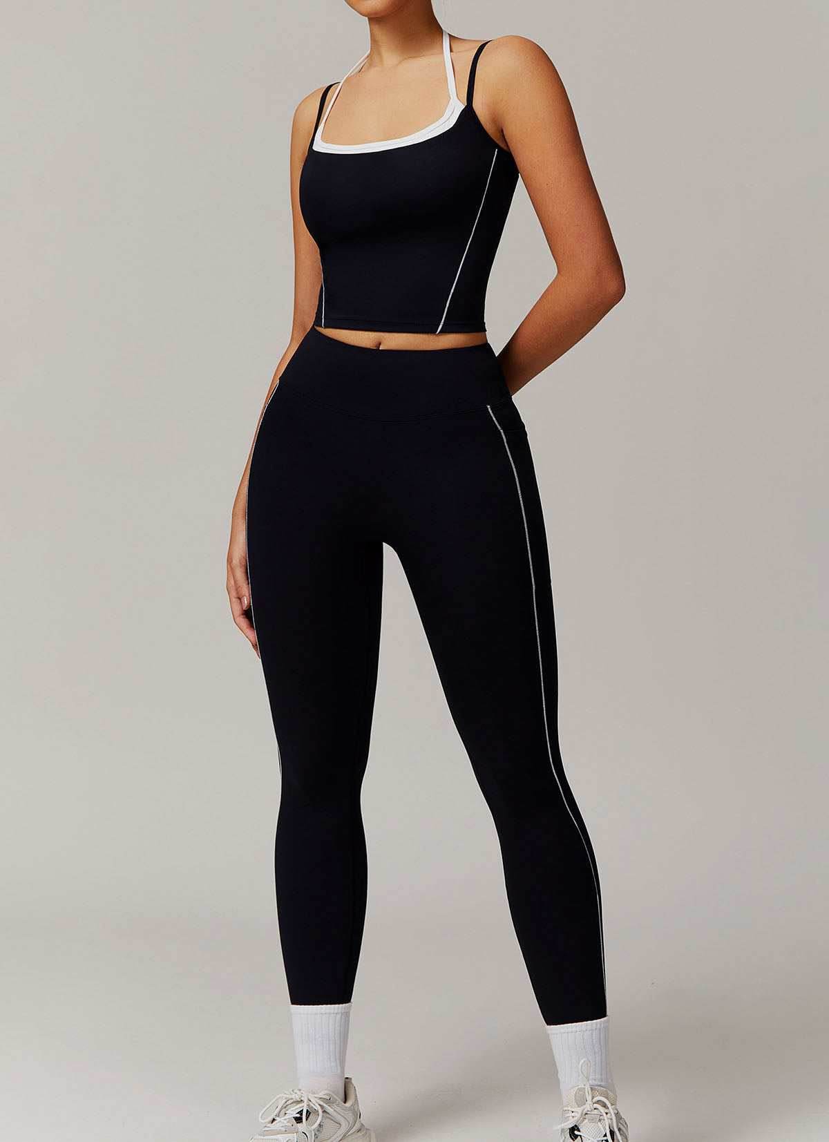 Activewear Set with Double Crossed Tank Top and Legging -