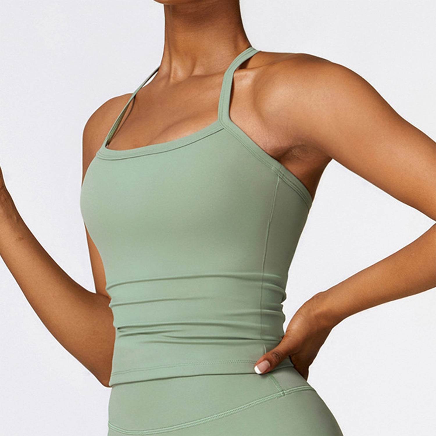 Square Neck Sports Tank Tops Criss Cross Back Longline Cami