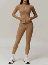Sports Set with Full Zipper Long Sleeve Jacket and Leggings