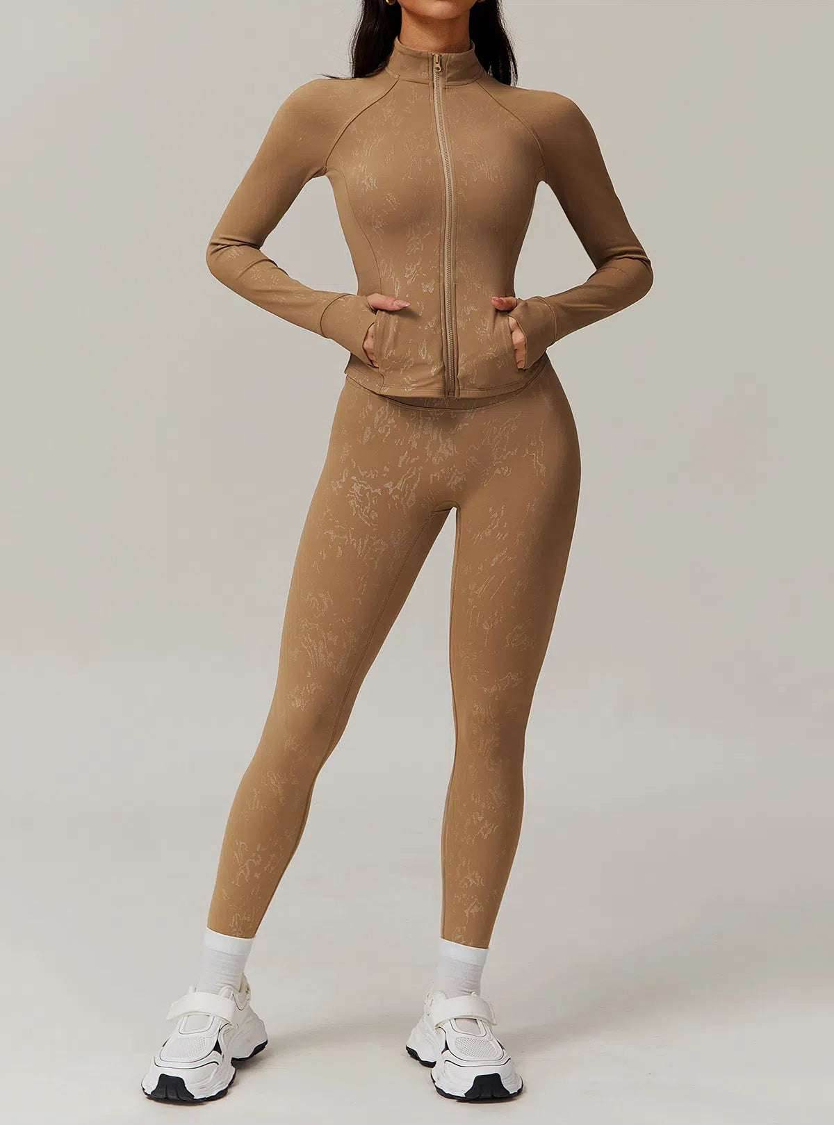 Sports Set with Full Zipper Long Sleeve Jacket and Leggings