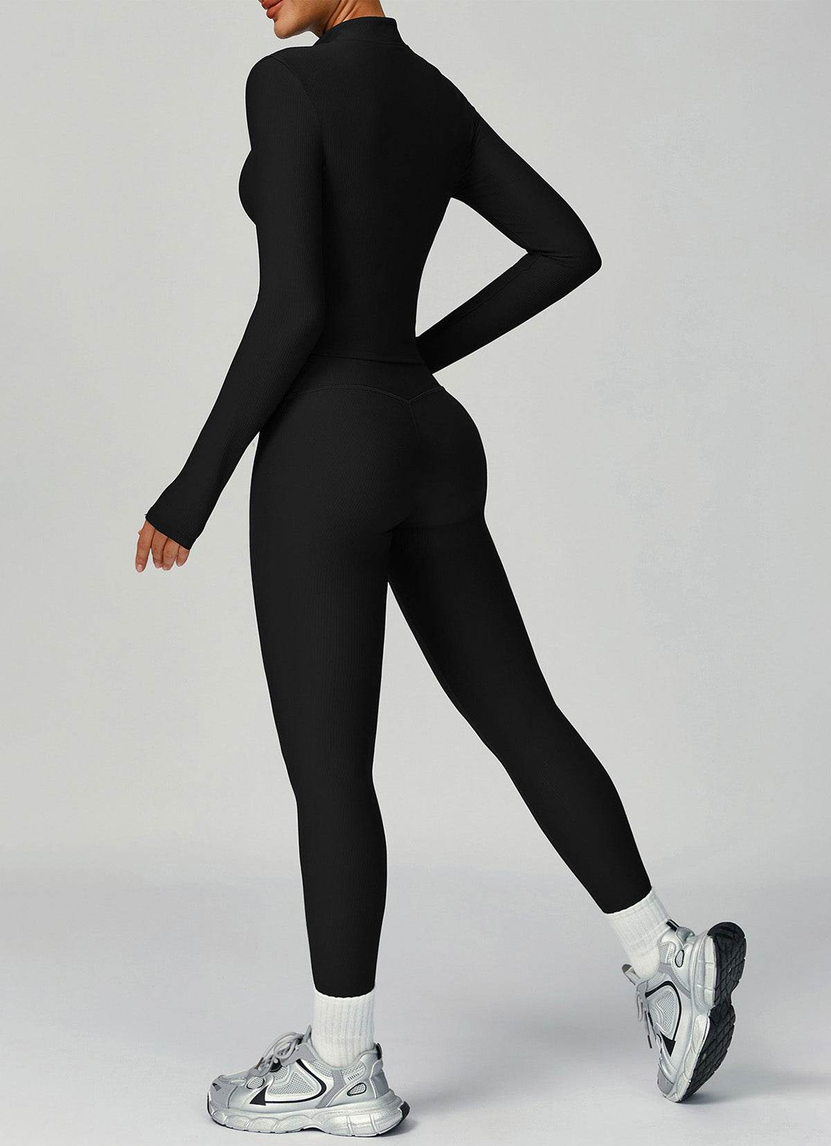 3 Pieces Ribbed Activewear Set with Bra, Jacket and Legging
