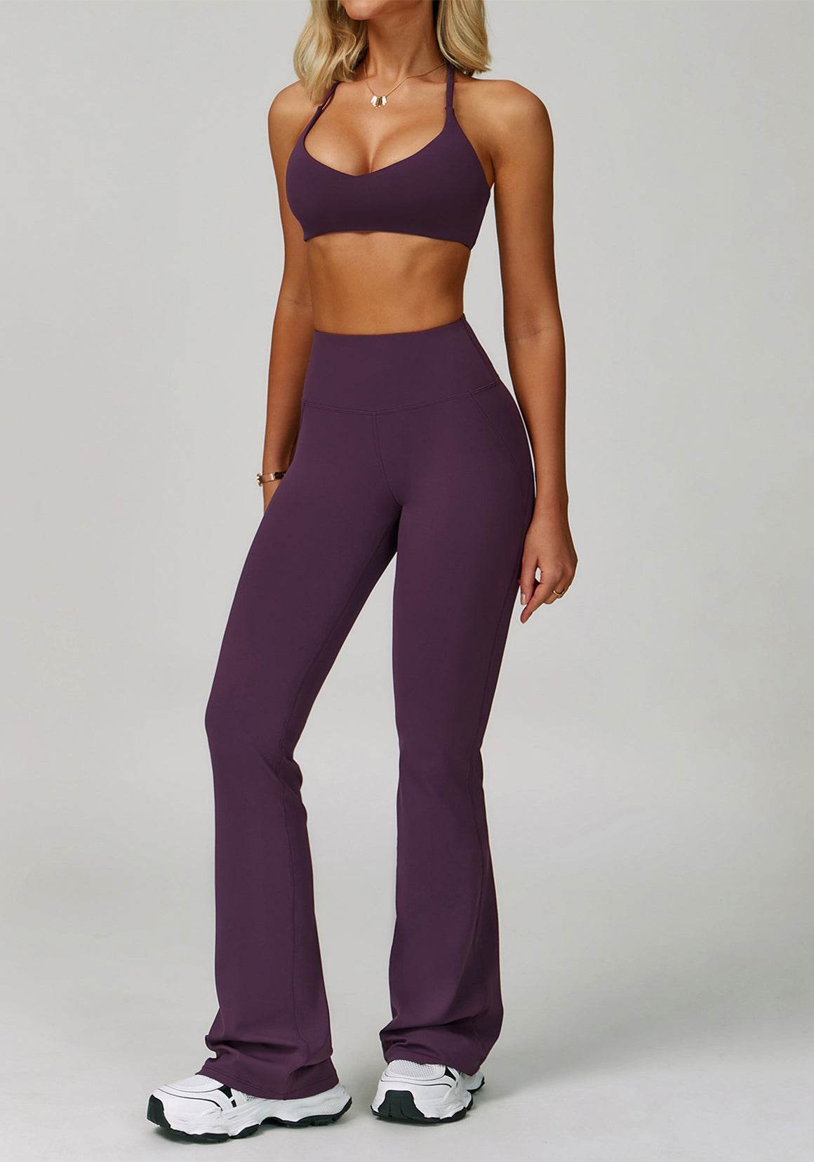 Activewear Set with Cross Back Sports Bra and Flared Pant
