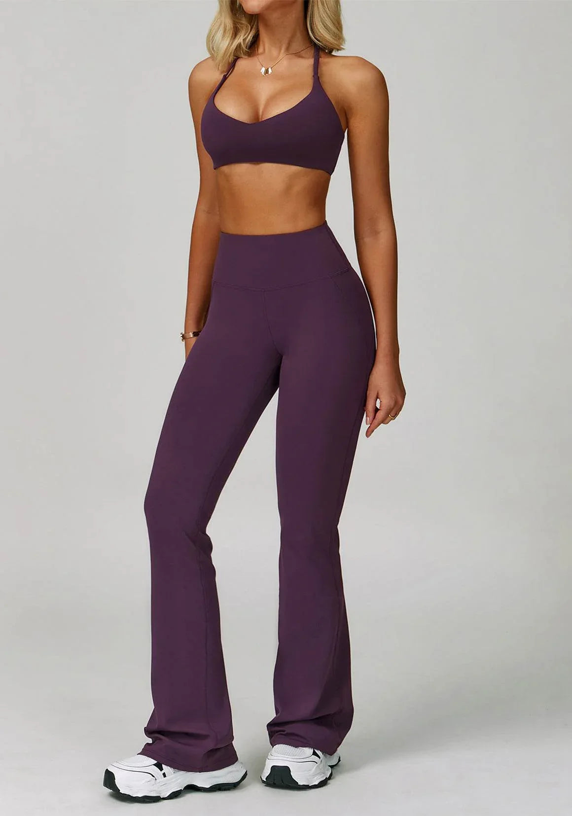 Activewear Set with Cross Back Sports Bra and Flared Pant -