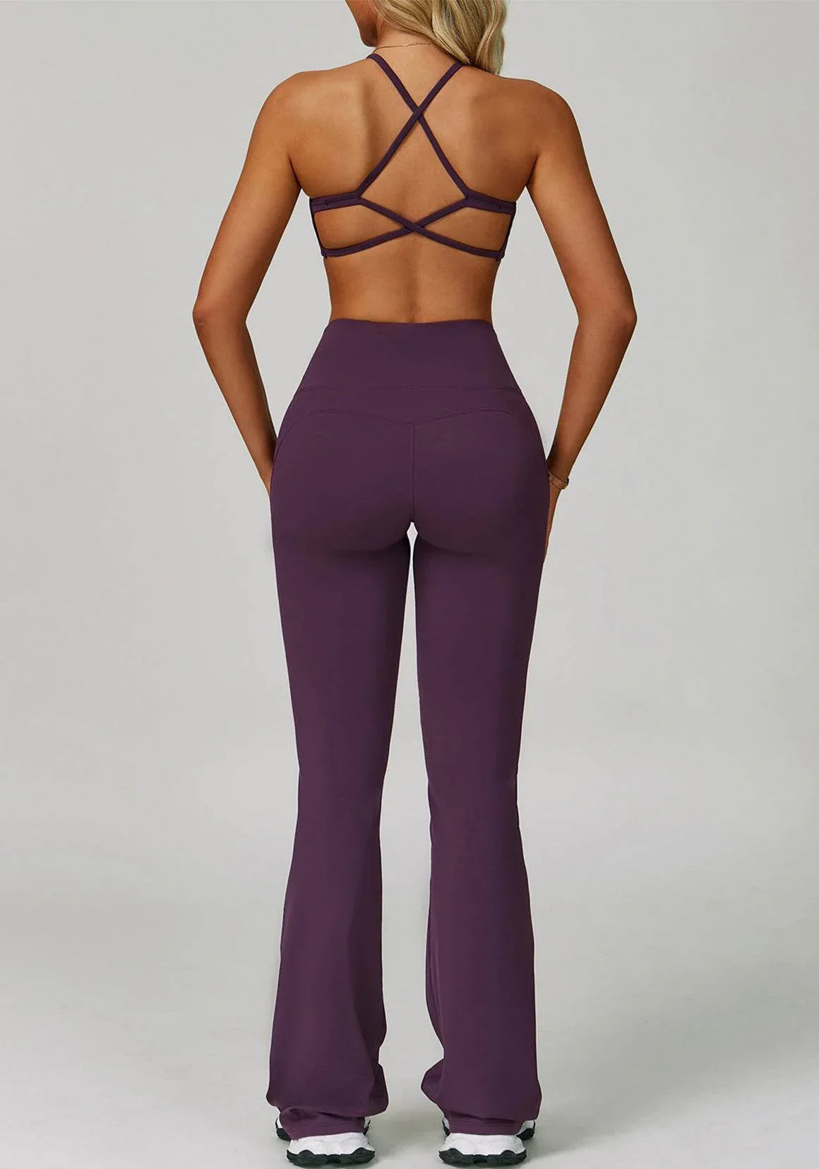 Activewear Set with Cross Back Sports Bra and Flared Pant -