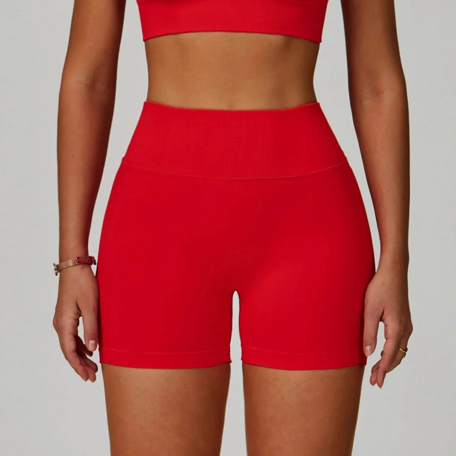V Back High waist Biker Short - Red