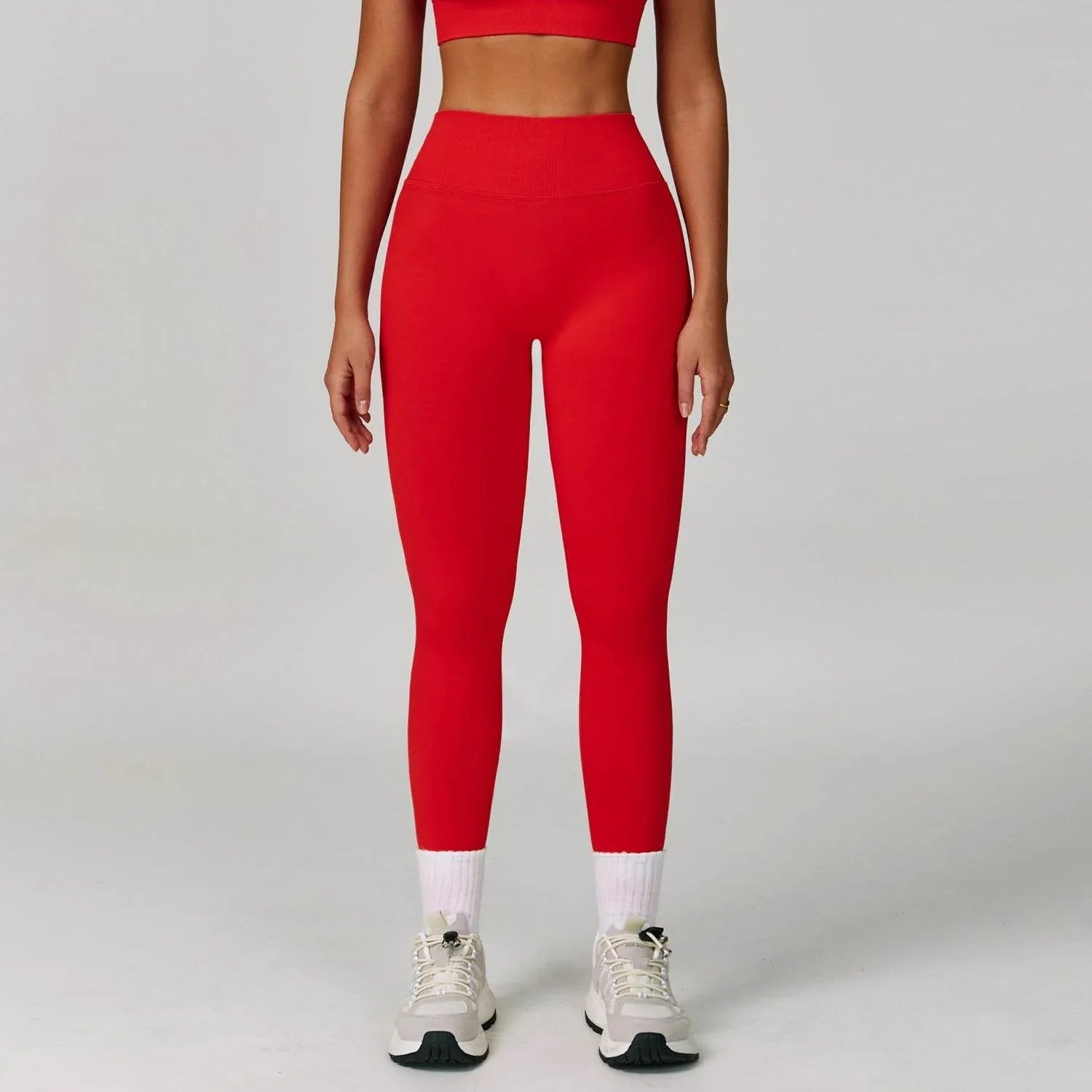 V Back High Waist Biker Legging - Red
